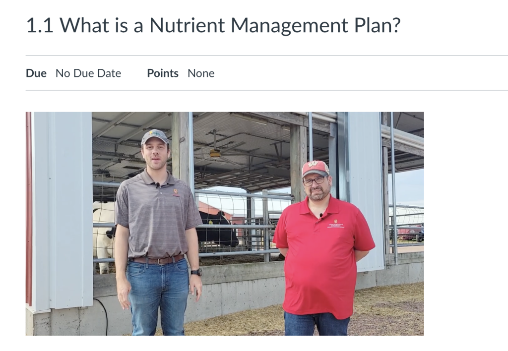 Screenshot of Canvas-based NMFE module 1.1 "What is a Nutrient Management Plan?" video. 